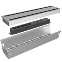 Kondator 935-K46D- Розеточная станция серии Axessline с лючком, розеточный блок 935-T5UD (5 розеток, 2xUSB-питание, 1xHDMI, 4xRJ45, 2xUSB), серебристая