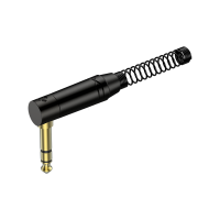 ROXTONE RJ3RPP-BG Разъем, 6,3mm Stereo Male Jack(угловой) с пружиной. цвет: черный, покрытие контактов: Золото. Максимальные размер кабеля: 7мм с пружиной, 8,5мм без пружины. 1шт в блистере, 20шт в коробке, 400 шт в мастер упаковке размером: 46х36х30см