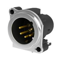 Seetronic SCADM5-V Разъем cannon (XLR) панельный папа 5-ти контактный с монтажом в печатную плату. Металлический корпус, Покрытие контактов: золото, Цвет: хром, Grounding: separate ground contact to mating connector shell and front panel, vertical PCB mou
