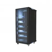 [W27UR] Рэковая стойка Wize Pro [W27UR] 19”, 27U, 600х610 мм, передняя дверь стеклянная, задняя дверь - металл, вент.панель из 2 вентиляторов, колесики, полки 2U - 5 шт, заглушки 2U - 5 шт, рэковые гайки - 20 шт, сталь, черный