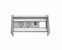 ABL 2F02F2F4- Встраиваемая розеточная станция серии Aero Flip с 2 розетками, 2xUSB-A и 1 слотом для IMP, серая с серебристым (2F020209)