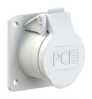 PCE Розетка встраиваемая 32А/24-42V/2P/IP44, фланец 60х70, никелированные контакты 392-10f8v