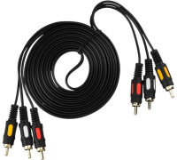 00-00027485 Кабель 3xRCA (m)-3xRCA (m) 3.0м ПВХ, черный, в пакете, GoPower
