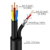 ROXTONE PDC080/200 Black (discontinued) Кабель комбинированный3 x 1,5mm2,  AWG: 24, D: 15мм,  Экранирование: 95%, 200м.