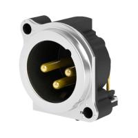Seetronic SCADM3-H Разъем cannon (XLR) панельный папа 3-х контактный с монтажом в печатную плату. Металлический корпус, Покрытие контактов: золото, Цвет: хром. Grounding: separate ground contact to mating connector shell and front panel, horizontal PCB mo