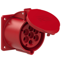PCE Розетка встраиваемая 32A/400V/6P+E/IP44, фланец 75x75, никелированные контакты 327-6f7v
