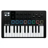 MIDI клавиатура [231502] Arturia [MiniLAB 3 Black Edition] 25 клавиш, 8 энкодеров, 8 RGB пэдов, 8 фейдеров, дисплей, сенсорные регуляторы Pitch/Modulation, MIDI-выход, 1/4" Jack вход педали, режим Chord, арпеджиатор, USB-C