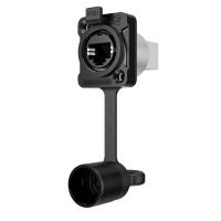 Seetronic SE8FDYH-60-67-B-NS Разъем RJ45 панельный, IP67, гнездо, тип-D, RJ45 проходной, розетки соответствуют CAT5e, позолоченные контакты из бронзы, цвет: черный.