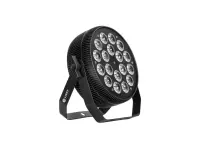 LightCraft Slim PAR 18x15W RGBWA+UV V40 Мощность:280Вт. Срок службы: ≥ 50000ч. Защита от перегревания. Угол раскрытия луча: 40° Управление: DMX512 (6/10 каналов).DMX: Master/Slave; Auto Run; Sound;  Габариты и вес: В/Ш/Г: 285x 265×80мм/ 186мм. Вес 2,5 кг.