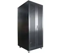 [W42U10080R] Рэковая стойка Wize Pro [W42U10080R] 19”, 42U, 800х1000 мм, стеклянная передняя дверь, задняя дверь - металл, панель 2 вент, колеса, 2 верт. кабельн. органайзера, рэк. гайки: 20 шт, макс. вес нагрузки 800 кг, сталь, черный
