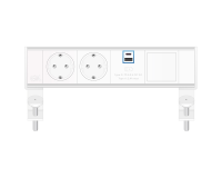 ABL 2A21F2A4- Настольная розеточная станция серии Flexi с 2 розетками, 1xUSB-A, 1xUSB-C и 1 слотом для IMP, белая с серебристым (2A210204)