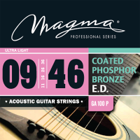 Acoustic guitar string set Magma GA100P - Professional steel strings with improved flexibility, bright and full sound, extra light tension, thickness .009-.046 inch. Special coated basses with phosphor bronze winding around octagonal core.