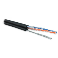 Кабель Hyperline UUTP2-C5-S24-SW-OUT-PE-BK-500 [витая пара (LAN), для структурированных систем связи, неэкранированная U/UTP, категория 5, 2 пары (24 AWG), одножильный (solid), с металлическим тросом, внешний, PE, -40°C– +60°C, черный]