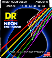 DR NMCA-12 - струны для акустической гитары, Калибр: 12-54, Серия: HI-DEF NEON™, Обмотка: посеребрёная медь, Покрытие: люминесцентное