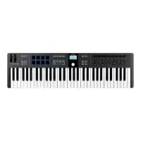 MIDI клавиатура [231532] Arturia [KeyLab Essential 61 mk3 Black] 61 клавиша, LCD дисплей, 9 энкодеров, 8 пэдов, 9 фейдеров, 12 кнопок управления, колеса высоты тона и модуляции, 1/4" Jack вход для педали, MIDI выход, Type-C