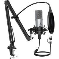 Maono AU-A04E (silver) USB-микрофон, конденсаторный кардиоидный, 192 кГц/24 бита, набор