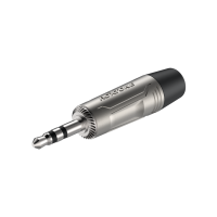 ROXTONE RMJ3P-NN Разъем Jack 3,5 мм, стерео. Корпус из цинкового сплава с резиновым держателем под кабель (до 6мм.), контакты: никелерованая бронза, цвет:серебро. 1шт/PE пакет, 400шт. в мастер упаковке размером: 46x36x30см