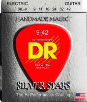 DR SIE-9 - струны для электрогитары, Калибр: 9-42, Серия: SILVER STARS™, Обмотка: посеребрёная/никелированая сталь, Покрытие: есть