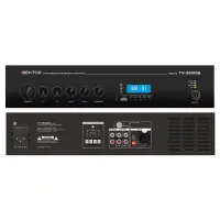 ВЕКТОР ТУ-250МД Комбинированный микшер-усилитель класс D. Мощность 250Вт. Выход 100 В\4-16 Ом, 1 микр и 2 AUX входа, 1 AUX выход. Цифровой FM тюнер, MP3 плеер, USB, SD, Bluetooth. Питание 220В. Рэковое крепление в комплекте.