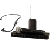 Микрофонная система SHURE [BLX1288E/SM35-M17] беспроводная, двухканальная, с головным микрофоном SM35 и ручным передатчиком SM58. Частота UHF 662-686 МГц