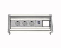 ABL 2F020309- Встраиваемая розеточная станция серии Aero Flip с 3 розетками, 2xUSB-A и 1 слот для IMP, серая