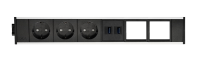 ABL 2M200310- Розеточная станция серии Link с 3 розетками, 1xUSB-A, 1xUSB-A и 2 слотами для IMP, черная с серебристым 2M200310