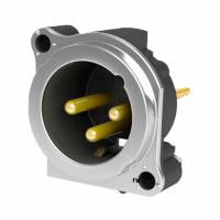 Seetronic SCADM3-V1 Разъем cannon (XLR) панельный папа 3-х контактный с монтажом в печатную плату. Металлический корпус, Покрытие контактов: золото, Цвет: хром. Grounding: mated connector housing to pin1 and front panel, vertical PCB mount