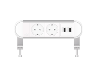 ABL 2A01F2F3- Настольная розеточная станция серии Chroma с 2 розетками и 2xUSB-A, белая с серебристым (2A010220)